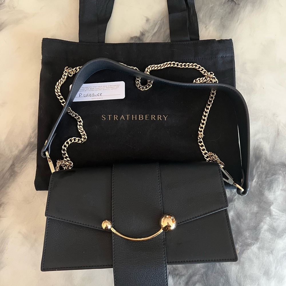 Strathberry Mini Crescent - black calf leather